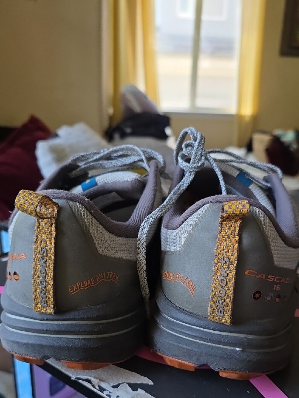 Brooks Men’s Gray and Blue Athletic Running Shoes with Orange Accents - Picture 5 of 7